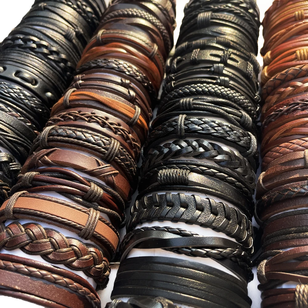 25Pcs/lot Wholesale Random Retro Multi-layer Leather Bracele Men Women Handmade Charm Bracelet Wrap Jewelry Festive Women Gift