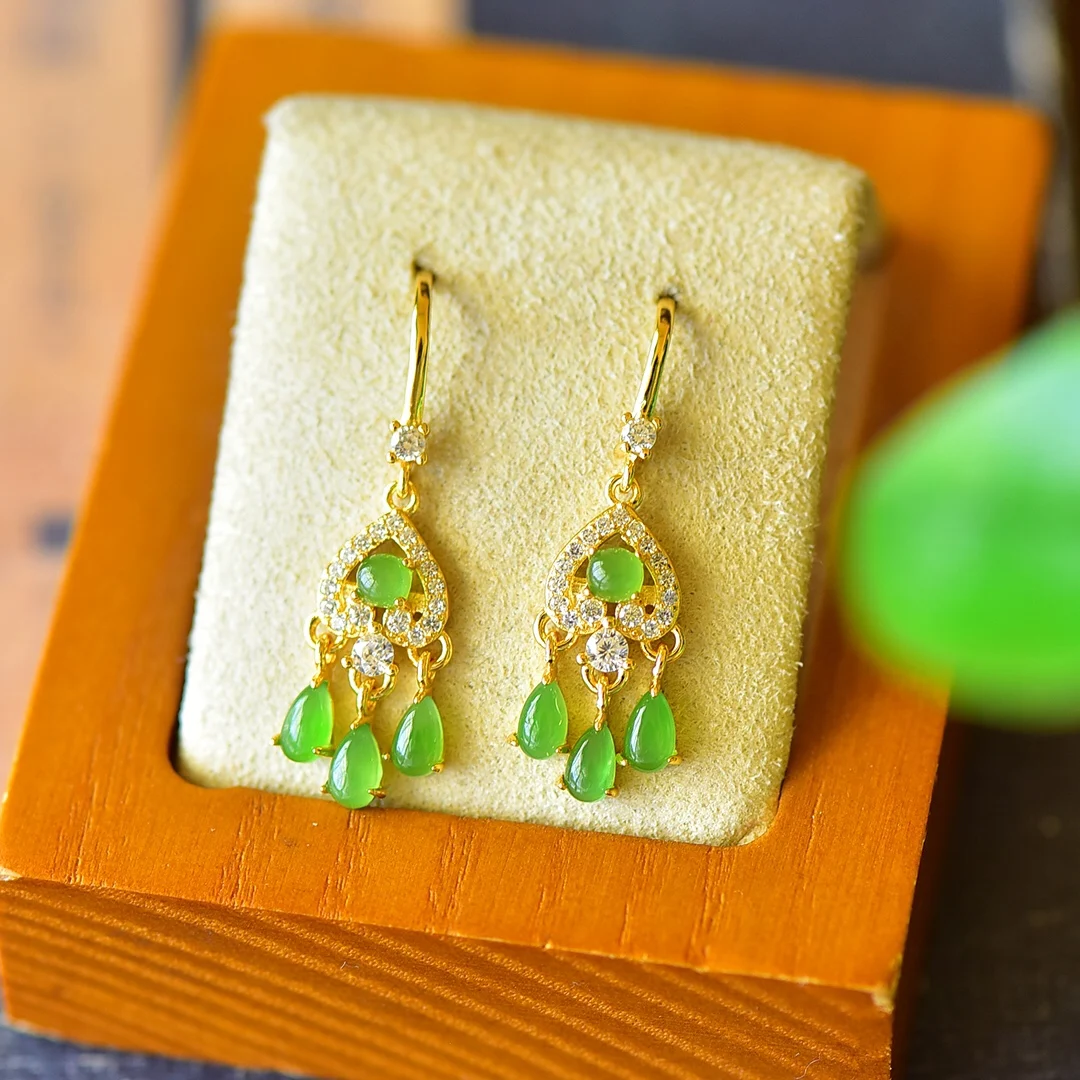 

S925 Silver Inlaid Hetian Jade Jasper Earrings for Women Jewelry