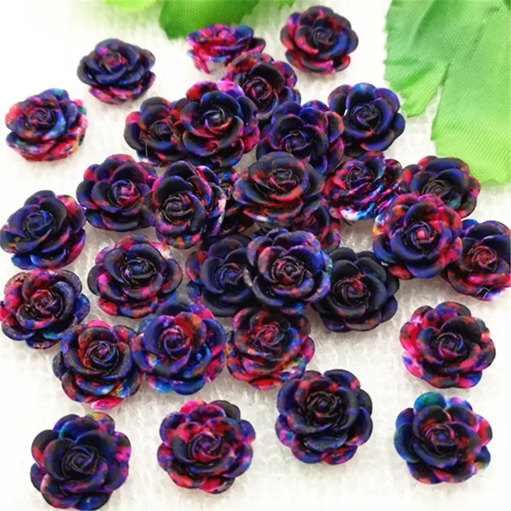 15pcs 14mm Flat Back Resin Flower Scrapbook 3D Resin Rose DIY Fine Decoration