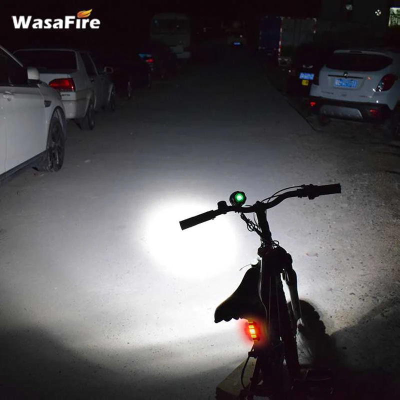 8000 Lumen T6 LED Bicycle Front Light Headlamp Cycling Flashlight with 18650 Battery Pack + Rechargeable Bike Rear Tail Lights