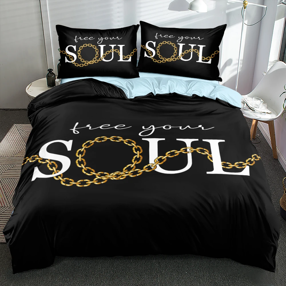 Luxury Euro Gold Lock Bed Linen Black Comforter/Duvet Cover Set Twin Queen King Size 265x230cm Bed Linen Bedrooms Custom Design