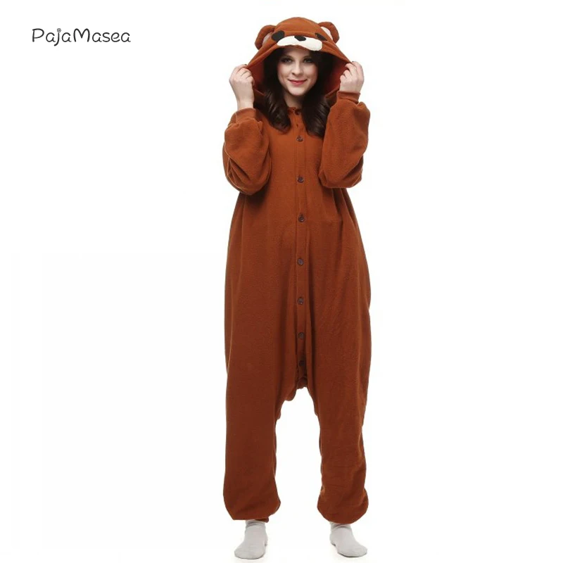 Pijama de oso de Large180-200cm Extra para hombre y mujer, mono de Animal de lana, disfraz de Halloween, mapache marrón, Kigurumi