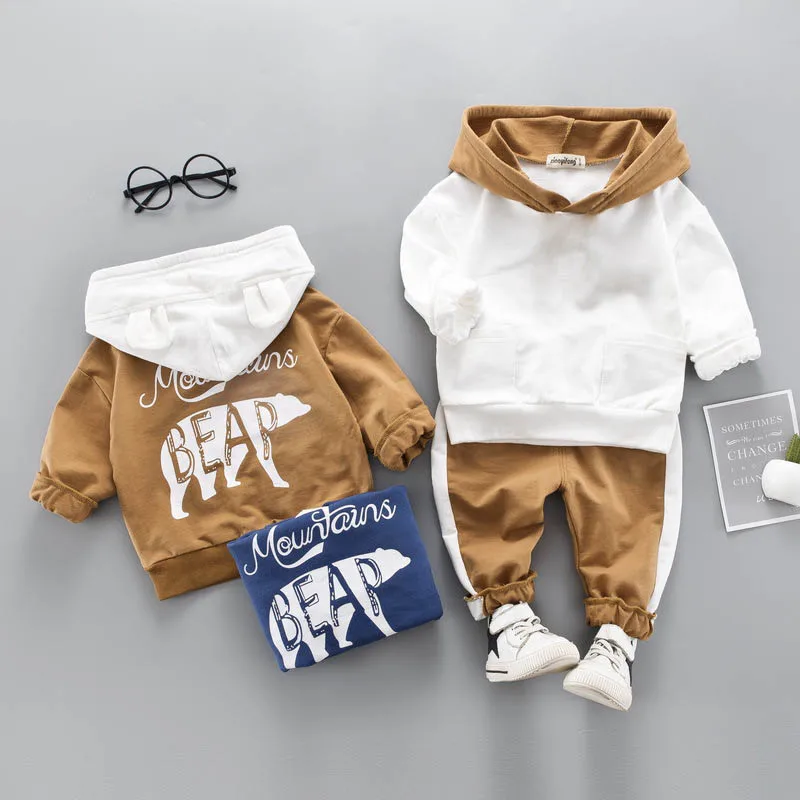 Children Active Clothing Autumn Spring Toddler Boy Sports Set Baby Hoodie Letter Top Pants 2pcs Outfit Kid Solid Color Tracksuit