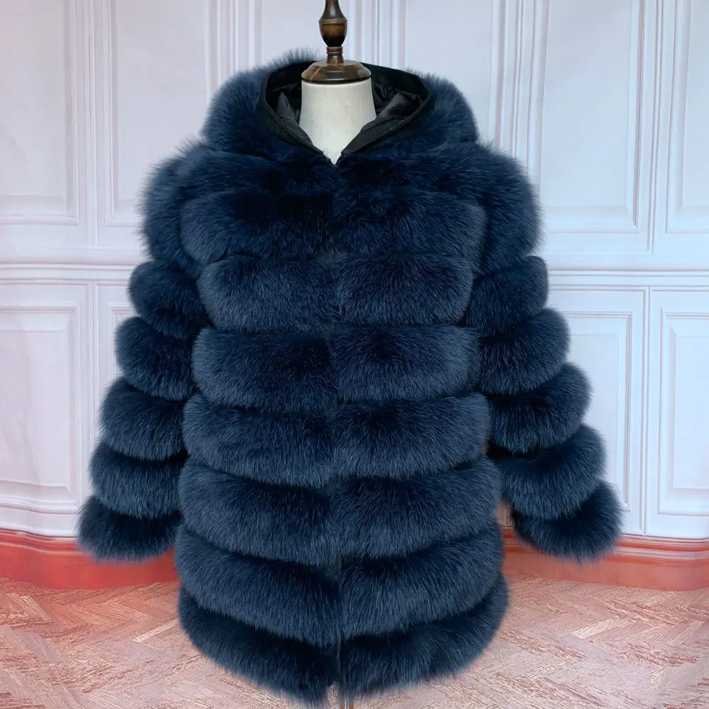 QIUNUOXI Real Fur Long Coat With Hood Natural Fox Fur Jacket Hood Plus Size Female High Quality Winter Jacket Vests Costume