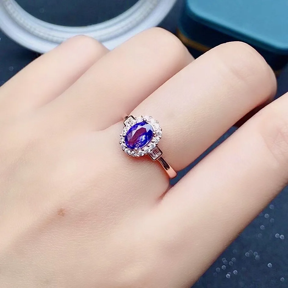 

Hotsale Silver Tanznaite Ring for Wedding 5mm*7mm 0.7ct VVS Grade Natural Tanzanite Silver Ring 925 Silver Tanzanite Jewelry