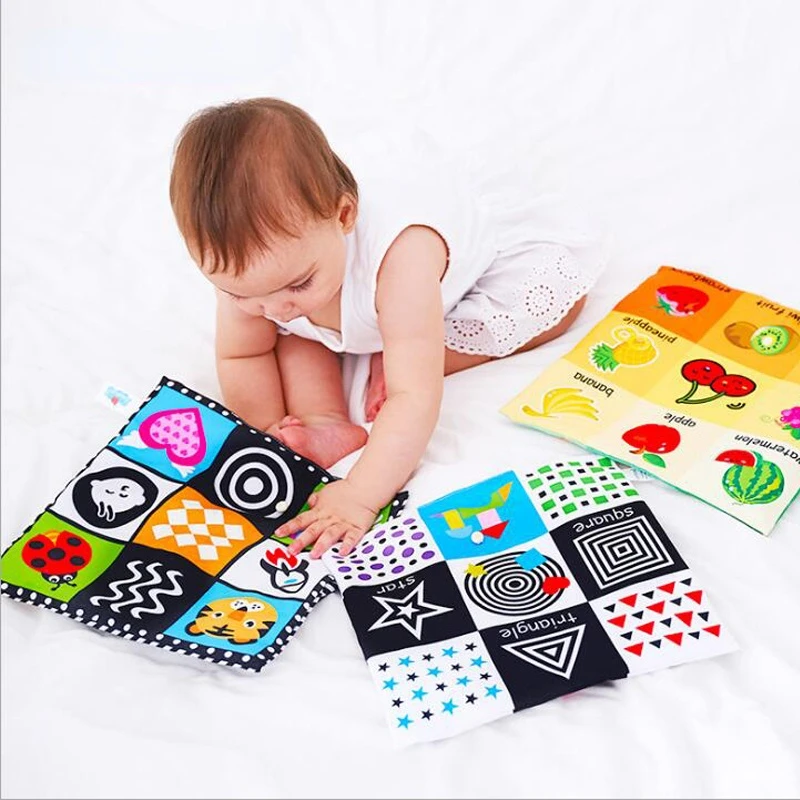 Baby Toys For Newborn Soft Cloth Book 0-24 Months Kids Learning Educational Black/White Cognition Rustle Sound Newspaper