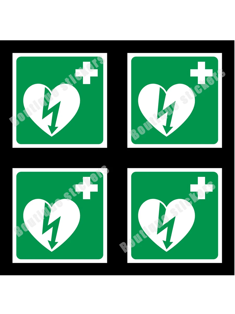 4X Defibrillator First Aid Sign Sticker Reminder Sticker Warning Sticker Novelty Decal Sunscreen Used In Public Places