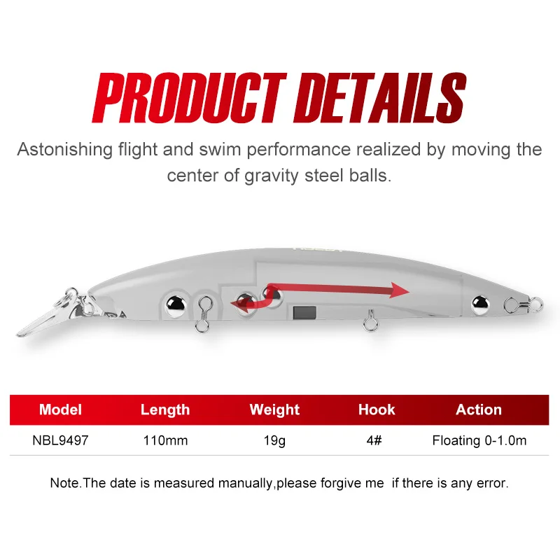 Noeby Jerkbait Minnow Fishing Lure 110mm 19g Floating Wobbler Long Casting Artificial Hard Baits for Sea Bass Trout Fishing Lure