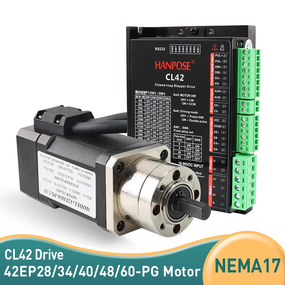 

42EP60-PG closed loop deceleration gear motor set encoder stepper motor nema17 CL42 driver 2.0A 0.8N.m for CNC milling machine