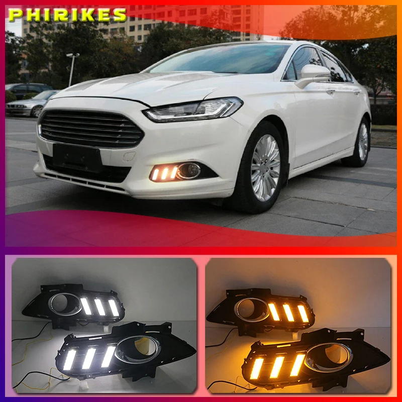 For Ford Mondeo Fusion 2013 2014 2015 2016 Yellow Turning Signal Relay Waterproof Car DRL Lamp LED Daytime Running Light