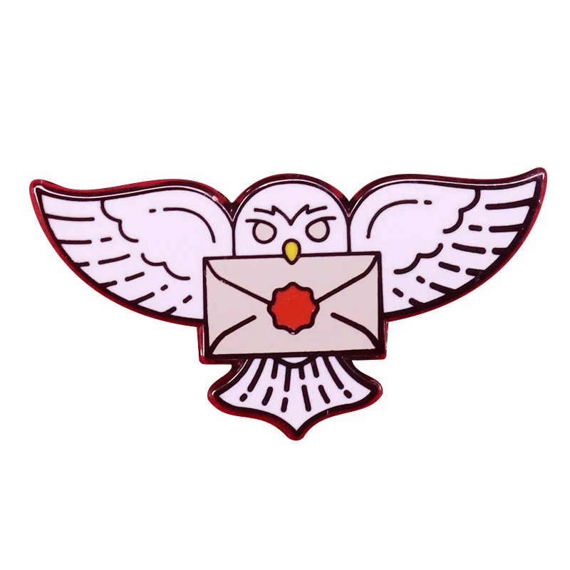Coruja post mail broche magia bruxa orgulho decoração distintivo