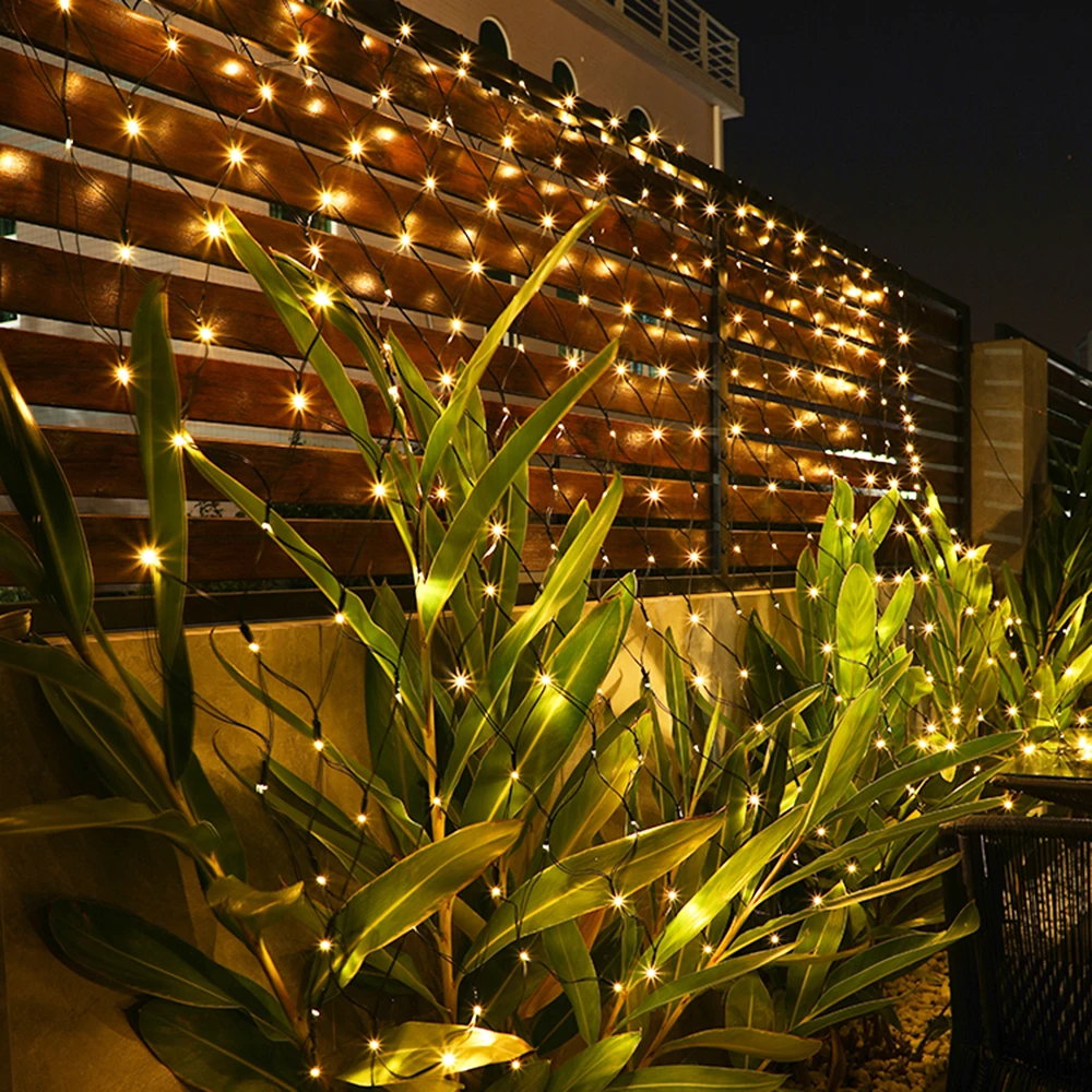 Solar 1.5x1.5M/ 3x2M LED Net Lights Waterproof Timer Dimmable LED Mesh String Light Christmas for Garden Patio Flashing Lights