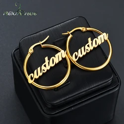 Nextvance High Quality Personalized Name Drop Earrings Customize Namplate ID Dangle Earring Women Stainless Steel Party Gift