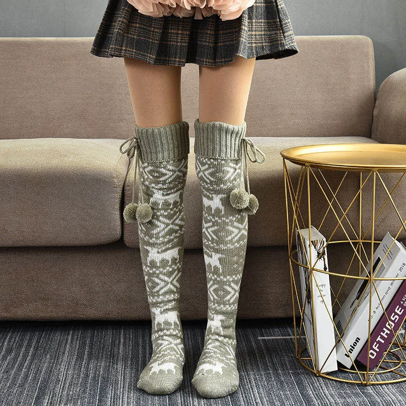 2023 Christmas Women  Stockings Autumn Spring Knitted High Over The Knee Socks Lady Lovely Warm Comfortable Thick Long Socks