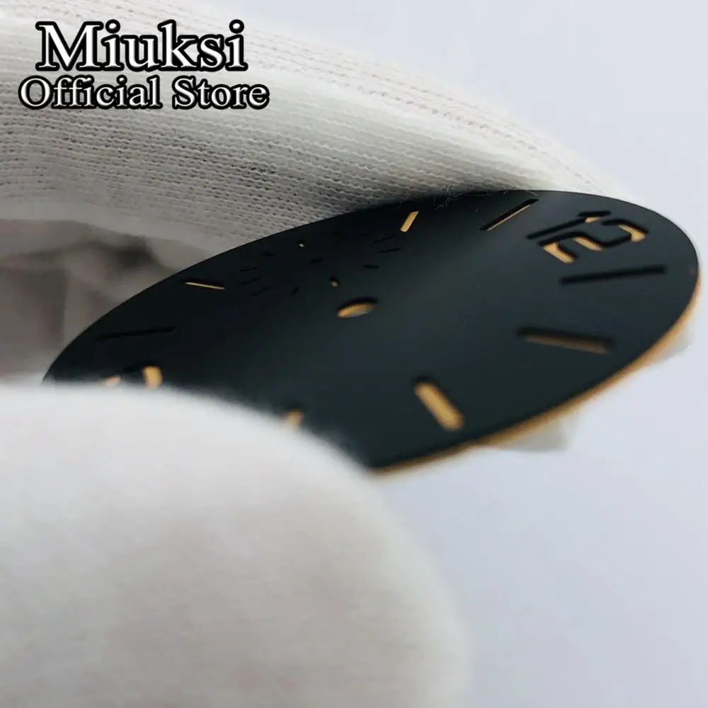 Miuksi 38.5mm black white blue green sandwich watch dial luminous dial fit ETA 6497 or Seagull ST3600 movement