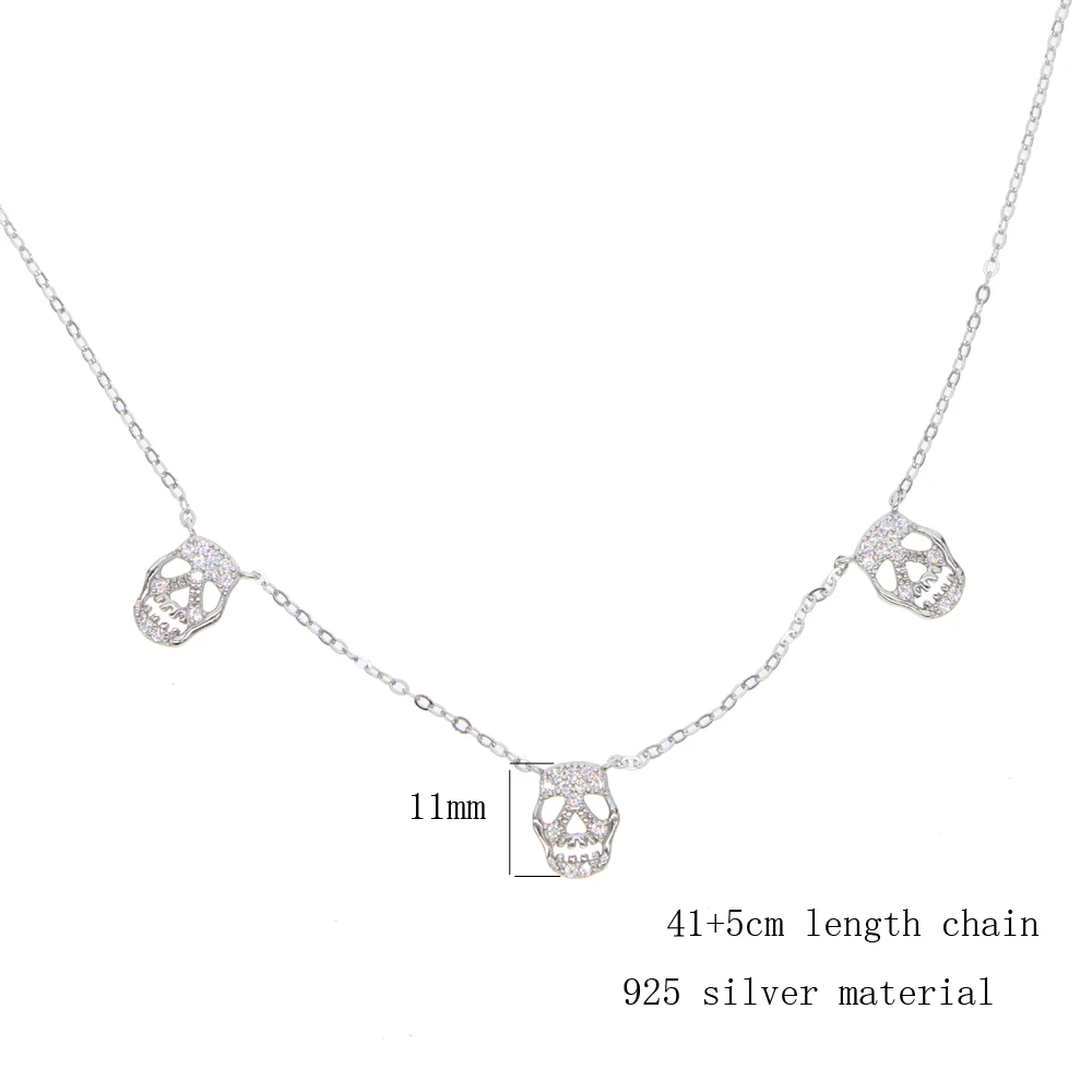 2019 skull style 925 silver Women pendant Silver skull necklace full cz headphones punk necklace jewelry Clothing Accessories