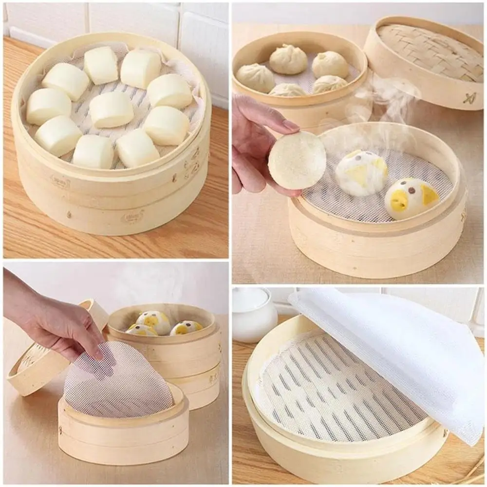 5Pcs Round Non Stick Silicone Steamer Pad 20/28/48cm Reusable Dim Sum Paper Restaurant Steamers Net Liner Kitchen Cooking Tool