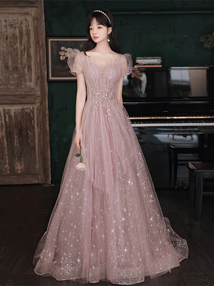 Evening Dress 2021 New Fashion Short Sleeve a Line Princess Party Dress Elegant Banquet Dress Bridesmaid Dress Haute Couture