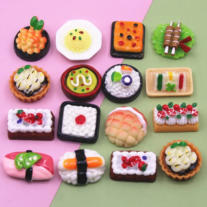 10pcs Resin re-ment Sushi/Box Lunch/Kebab/bread Flat Back Cabochon Art Decoration Charm Craft