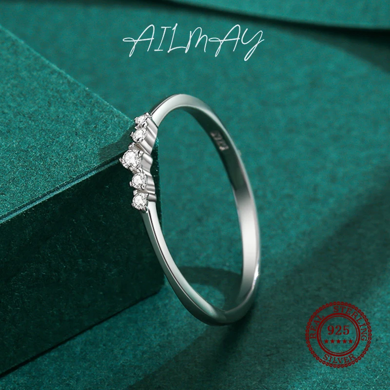Ailmay New Arrival Simple Cubic Zirconia Fashion Charm 925 Sterling Silver Stackable Rings For Women Wedding Engagement Jewelry