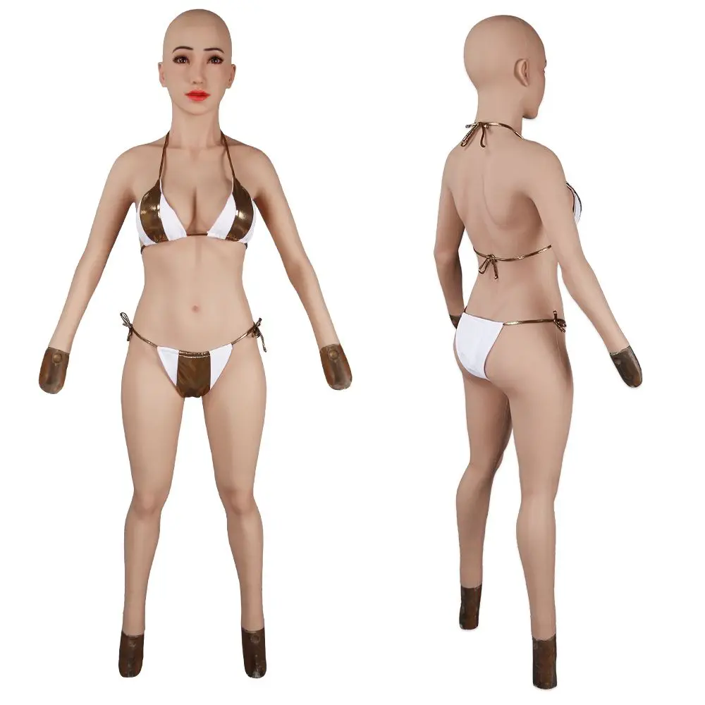 Artificial Boobs Crossdresser Transgender Full Silicone Fake Breast Bodysuit With Head False Pussy Men Costume Dress E Cup