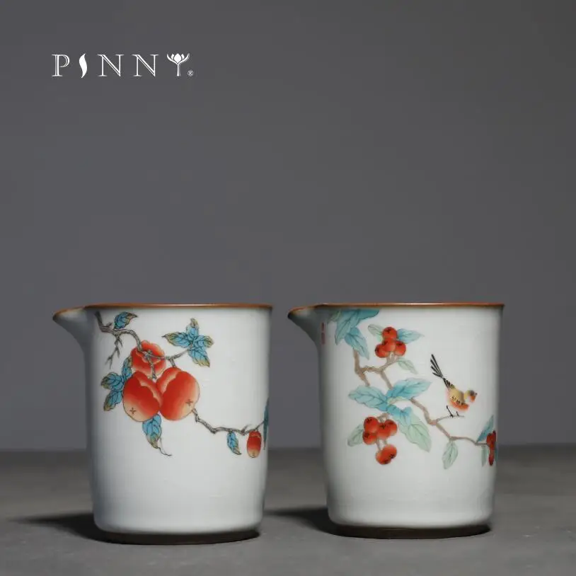 

PINNY 240ML Hand-painted Persimmon Cha Hai Ceramic Kung Fu Teacups Heat Resistant Drinkware Fair Cup