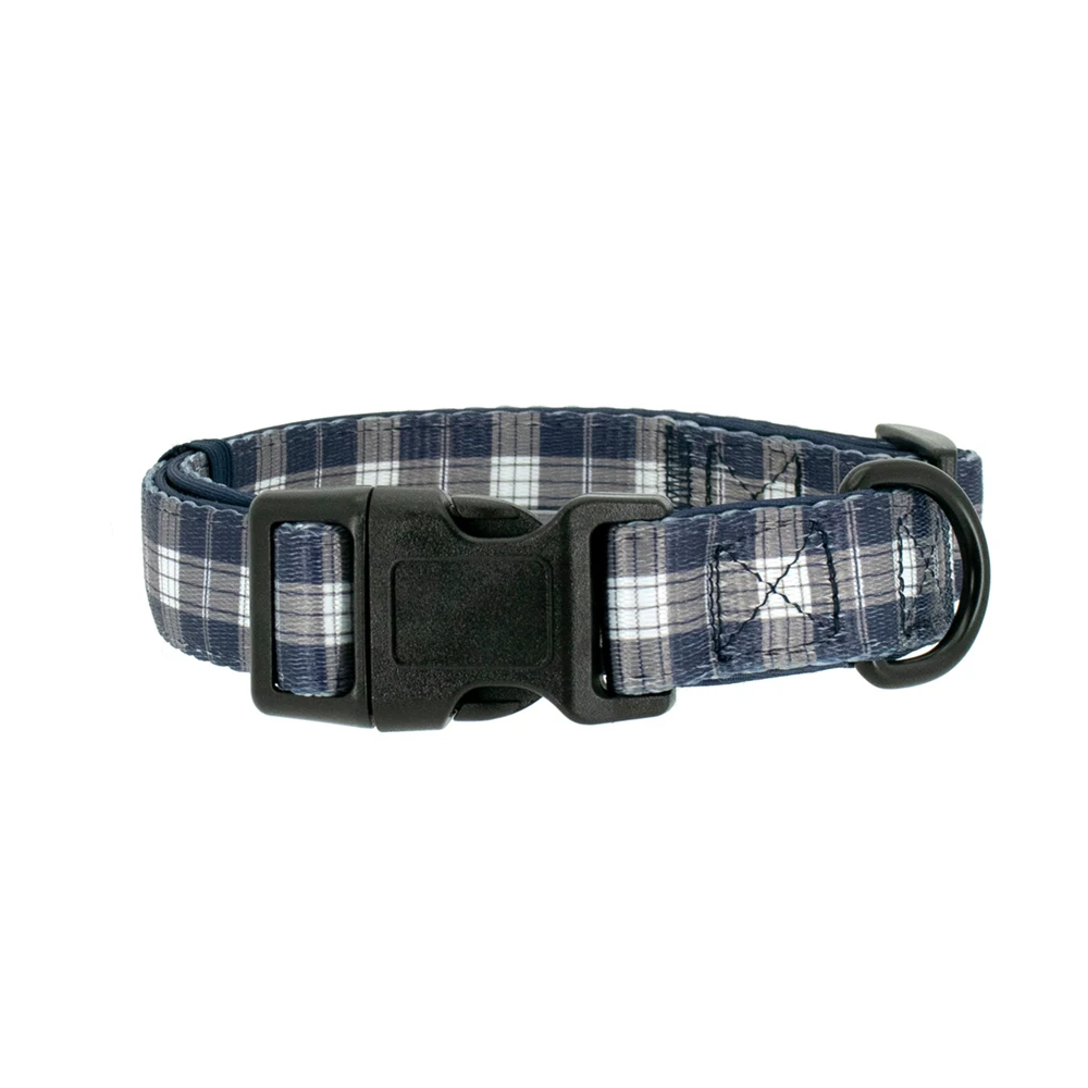 Collarlogo Adjustable Pet Dog Collar Durable Soft Creative Blue White Plaid Design Leash Neoprene Harness Poop Bag Dispenser