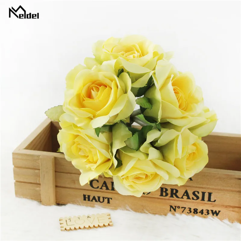 Buquê com 6 flores de rosas brancas, 1 buquê, flores pequenas, buquê de rosas de seda para casamento, decoração para dama de honra