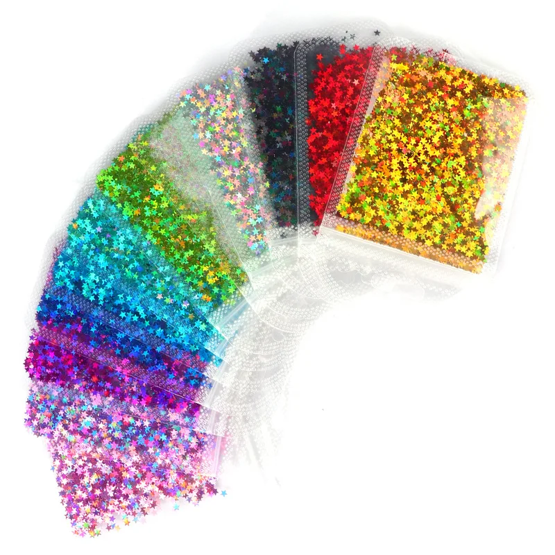 12 Colors Holographic Nail Glitter Sequins Colorful Stars Confetti Laser Glitter Nail Art Flake 3D Manicure Decals Nail Supply