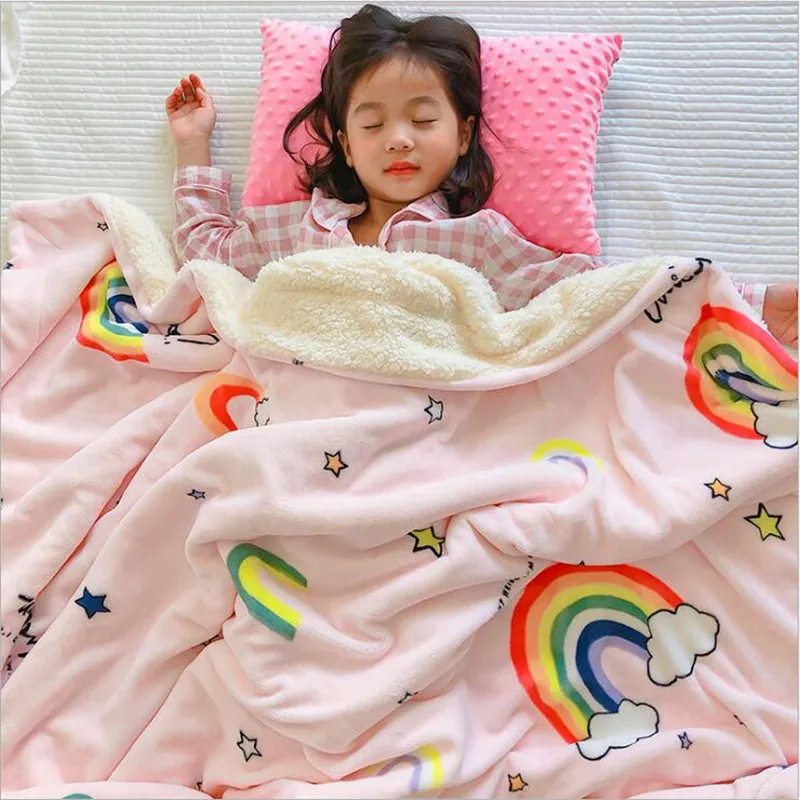 4 Sizes Winter Warm Baby Berber Fleece Blankets Sofa Sleeping Blanket Thickened Warm Plush Coral Fleece Baby Bed Sleeping Quilt