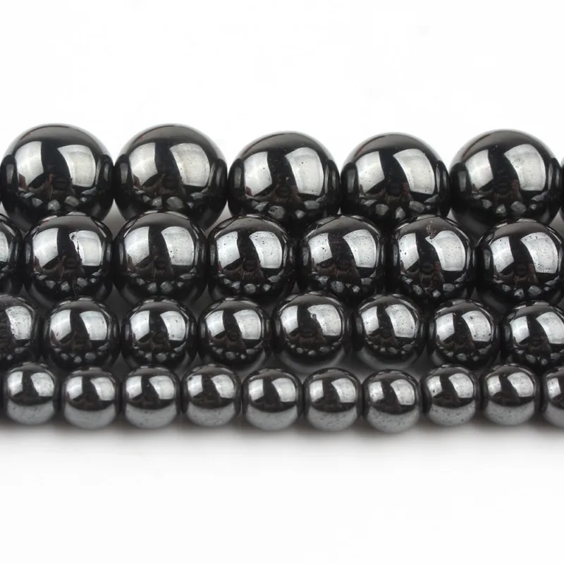 AAA Hitam Bijih Besi Manik-manik Batu Bulat Longgar Beads untuk Perhiasan Membuat DIY Gelang Aksesoris 2/3/4 /6/8/10/12 Mm 15 "Strand