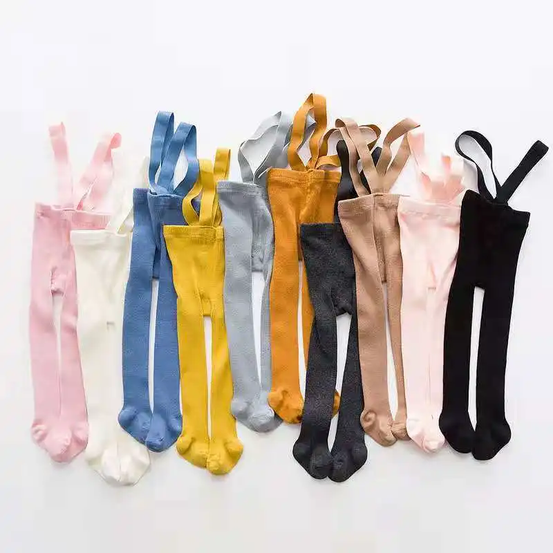 Spring Autumn Kids Suspender Pantyhose Girl Solid High Waist Bandage Pants Baby Girls Breathable Overall Leggings Infant Tights