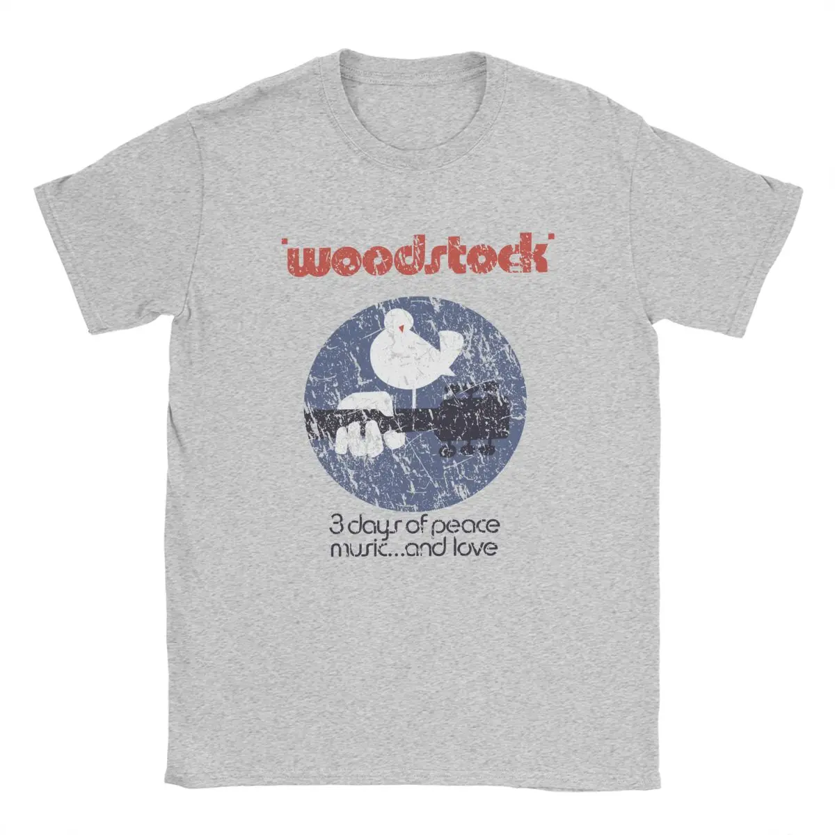 Men T-Shirts Woodstock Vintage Pure Cotton Tees Short Sleeve Peace Love Music T Shirts Crewneck Clothing Big Size