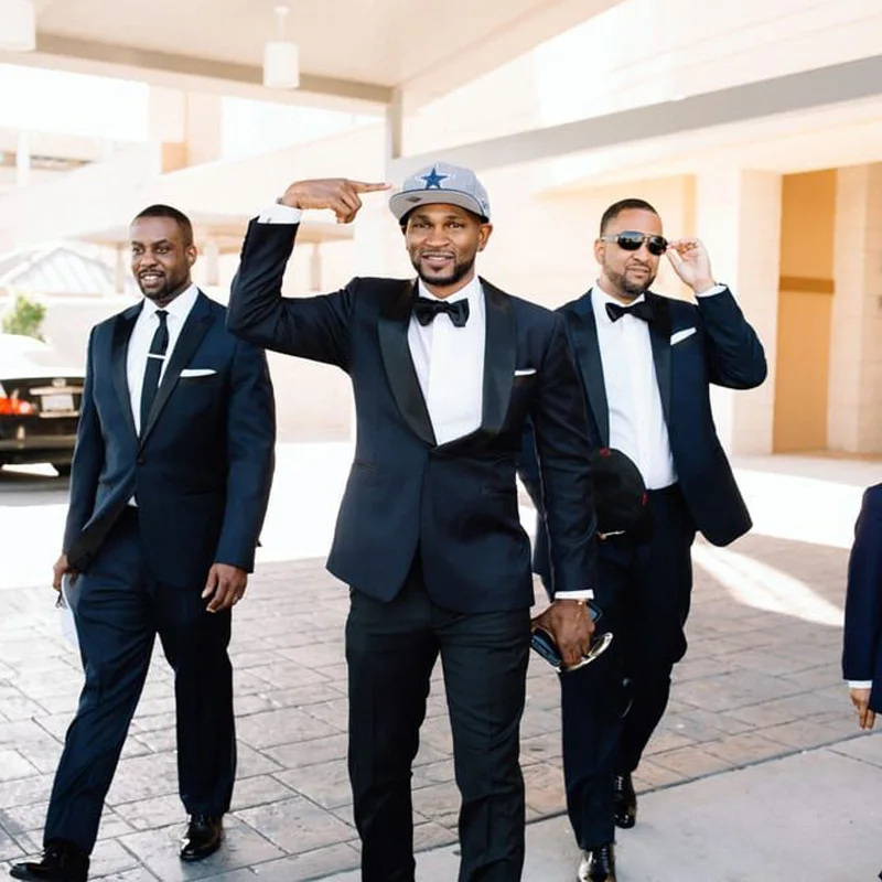 Padrinhos de casamento preto smoking xale lapela alta qualidade noivo formatura jantar blazer 2 peças ternos dos homens (jaqueta + calças)