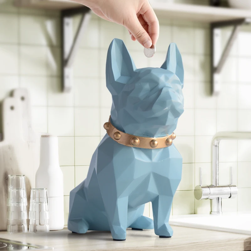 NORDIC LUCKY DOG FIGURINE DESKTOP MONEY BOX ANIMAL CUTE PUPPY COIN PIGGY BANK RESIN ART&CRAFT HOME LIVING ROOM DECORATION WR2