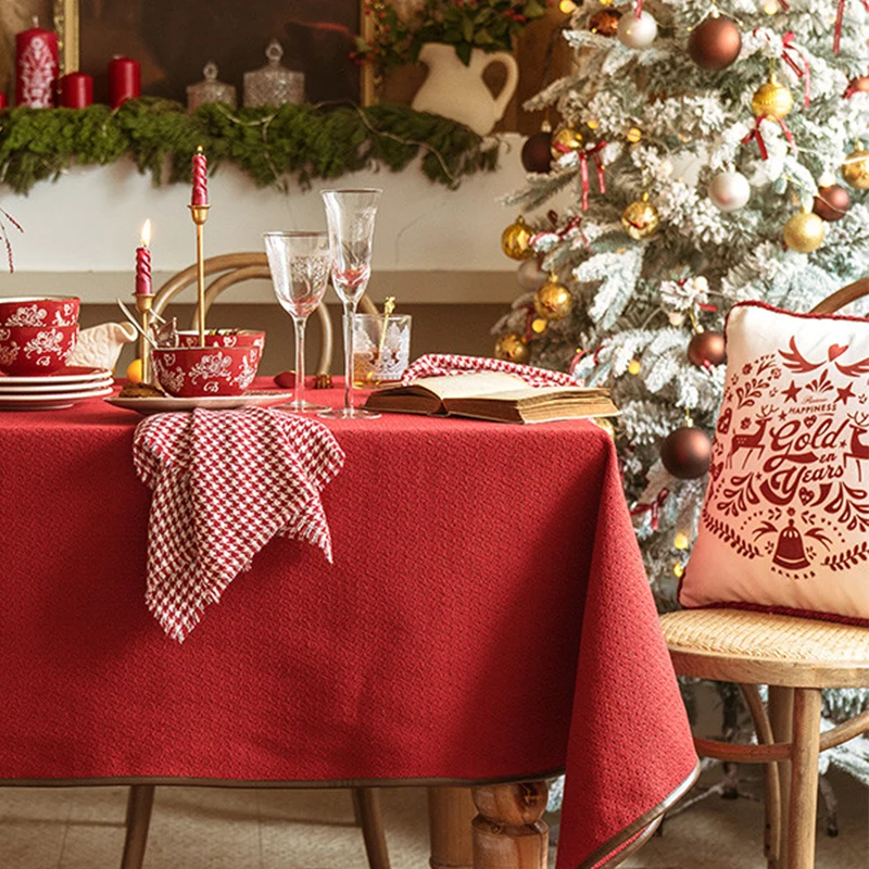 

Christmas Tablecloth Red Holiday Wedding Nordic Dining Table Cloth Fabric Linen Jacquard Rectangular Tablecloth Home Decor