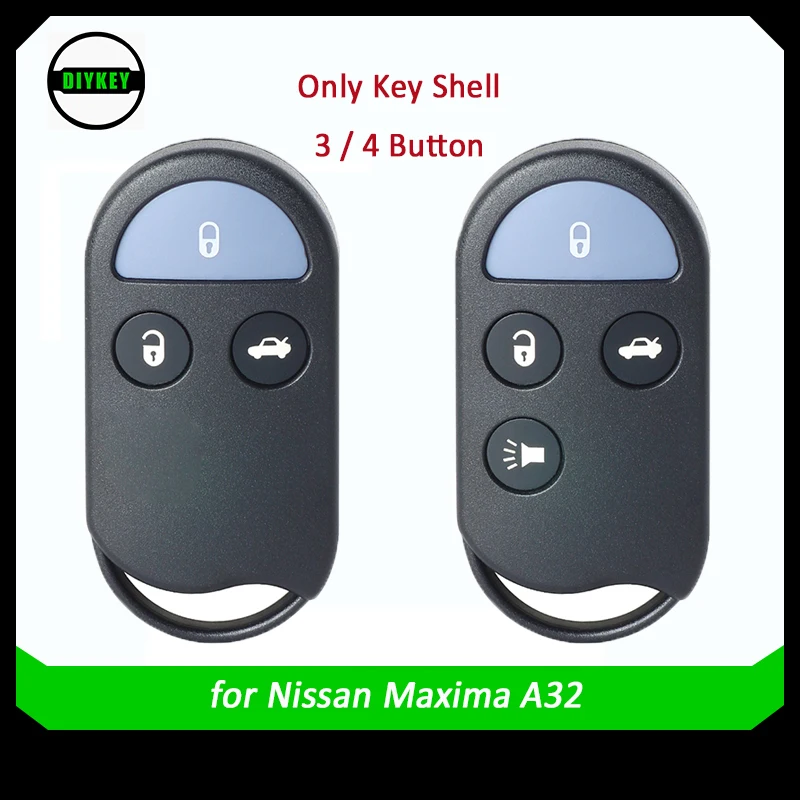 DIYKEY Replacement Remote Control Car Key Shell Case Housing - 3/ 4 Buttons Optional - FOB for Nissan Maxima A32 - Car Key Shell