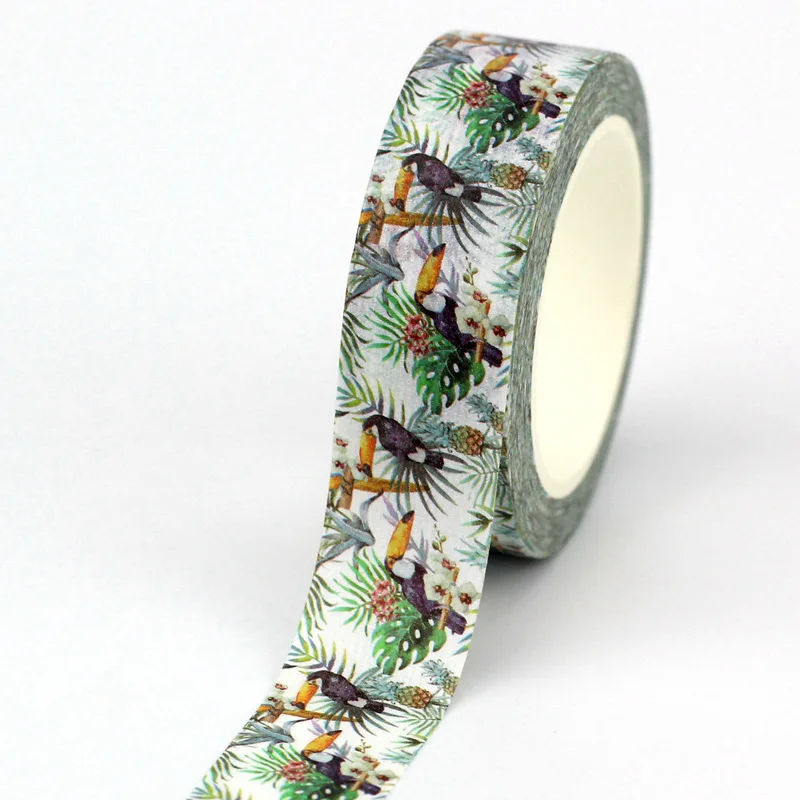 NEW 1PC. 10M Decorative Parrot Toucan Cardinal Birds Christmas Washi Tape Set DIY Planner Adhesive Masking Tape Cute Stationery