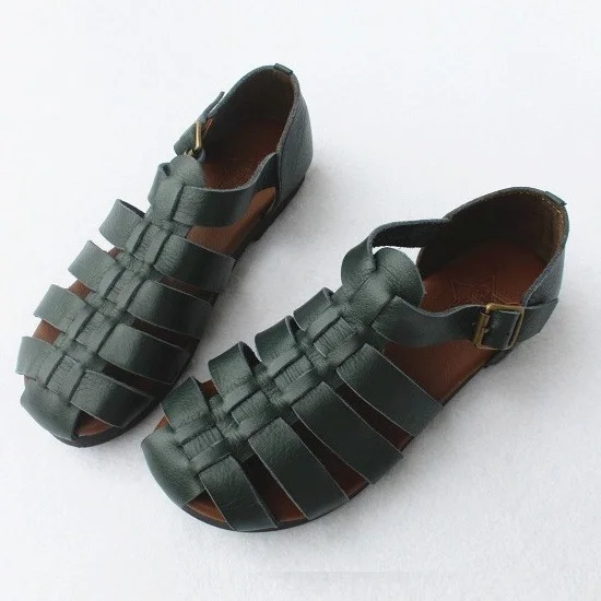 Careaymade-Summer first layer cowhide knitting retro Japanese flat soft bottom sandals original single goods leather sandals