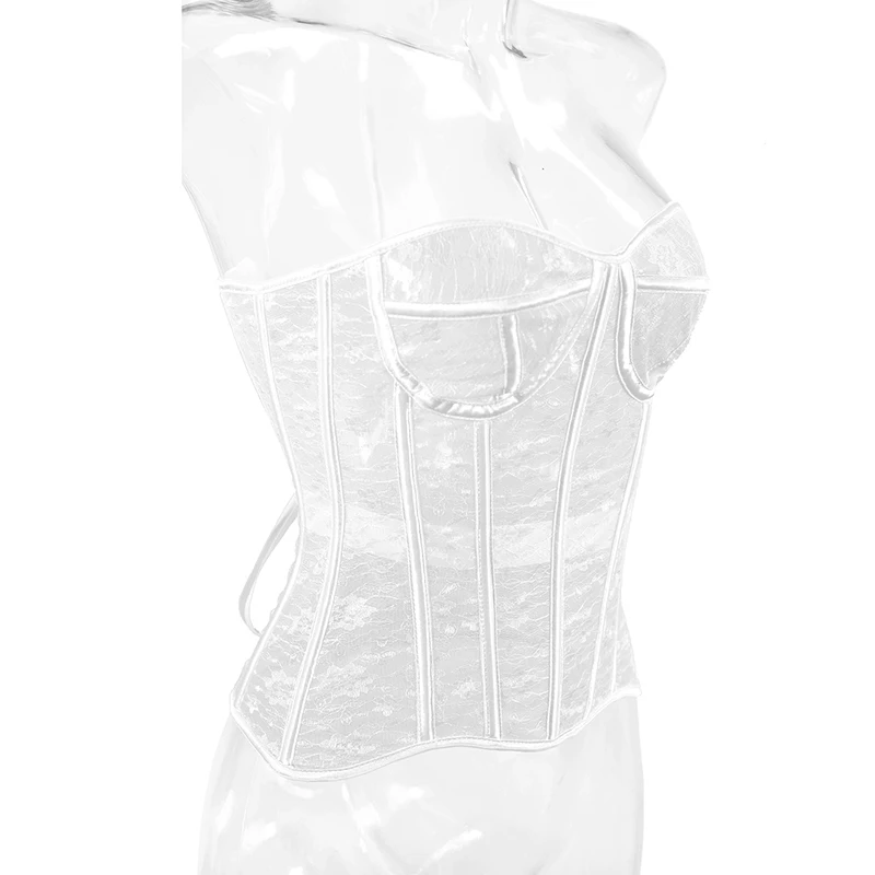 Beaushare Women Lace Strong Waist Trainer Sexy Mesh Overbust Corset Goth Vintage Slim Body Belts Streetwear See Through Corset