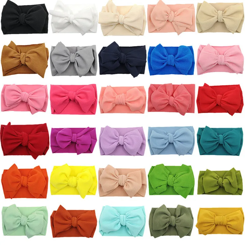 2021 Baby Accessories Infant Baby Girl Cute Bow Headband Newborn Solid Headwear Headdress Nylon Elastic Hair Band Gifts Props