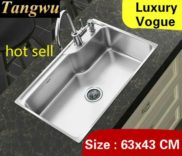 

Free shipping Apartment vogue luxury small kitchen single trough sink wash vegetables 304 stainless steel 63x43 CM