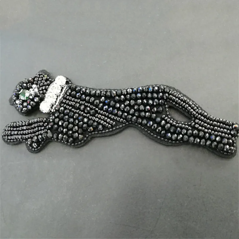 

Maxsin 1 Pc High Quality Handmade Beaded Cartoon Rhinestone Black Leopard Clothing Accessories Handbag Shoe Hat Patch DIY