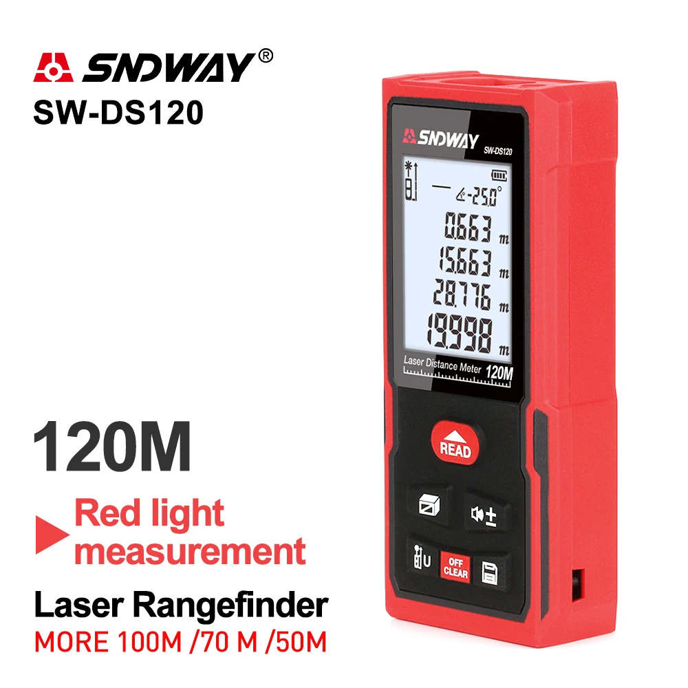 SNDWAY Digital Laser Rangefinder 120m 100m 70m 50m Rangefinder Electronic Roulette Trena Tape Measure Measuring Tool Ruler