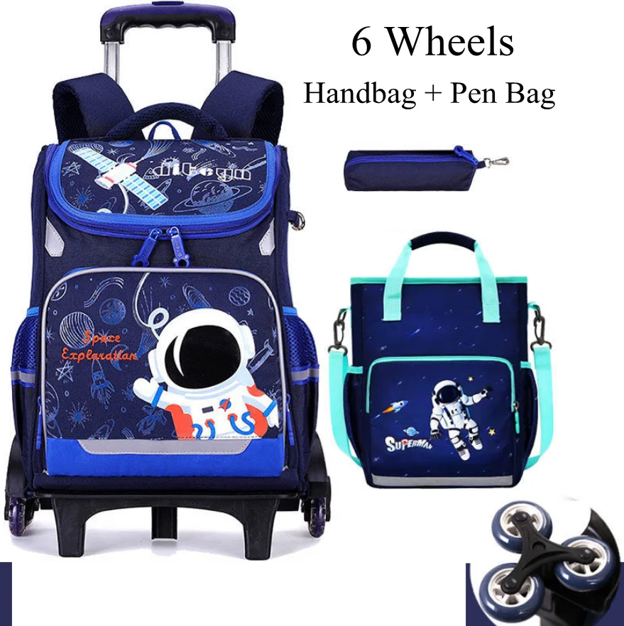 School bag with wheels for boys Primary School Rolling Trolley Bags Kids Daypack Knapsack Rucksack Carry-on Luggage with Wheels