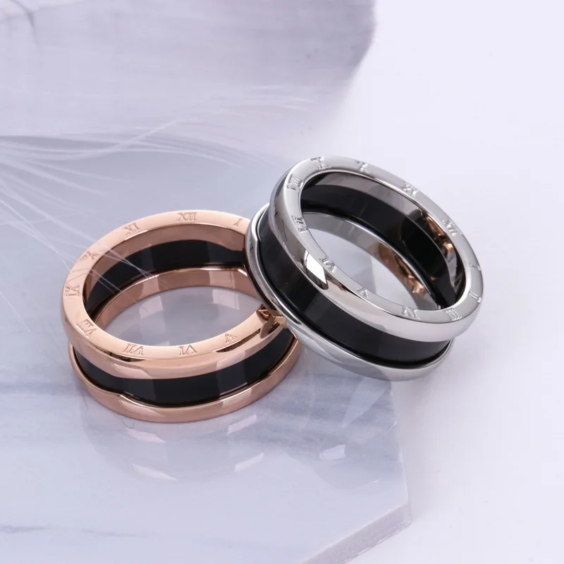 Roman Numeral Ring for Women Men White Black 18KGP Rose Gold Silver Color Stainless Steel Charm Luxury Jewelry Gift(GR239)