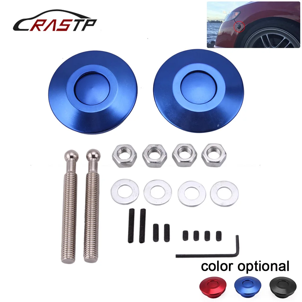 RASTP-Energy Universal Push Button Billet Hood Pins Lock Clip Kit Engine Bonnets Lock Aluminum Car Quick Latch RS-ENL008