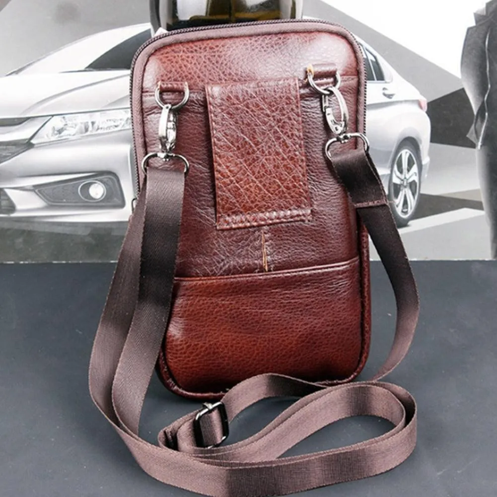 1pc Multi-purpose Casual Men Leather Phone Pouch Belt Bag Waist Purse Pack Fashion Zipper Anti-theft Crossbody Shoulder Bag