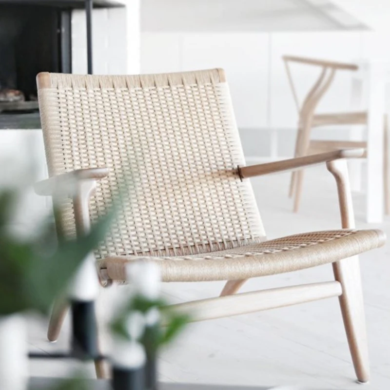 

TT Rattan Woven Single-Seat Sofa Chair Living Room Leisure Chair Balcony Rope Woven Nordic Lazy Tengshi Wooden Chair Ins