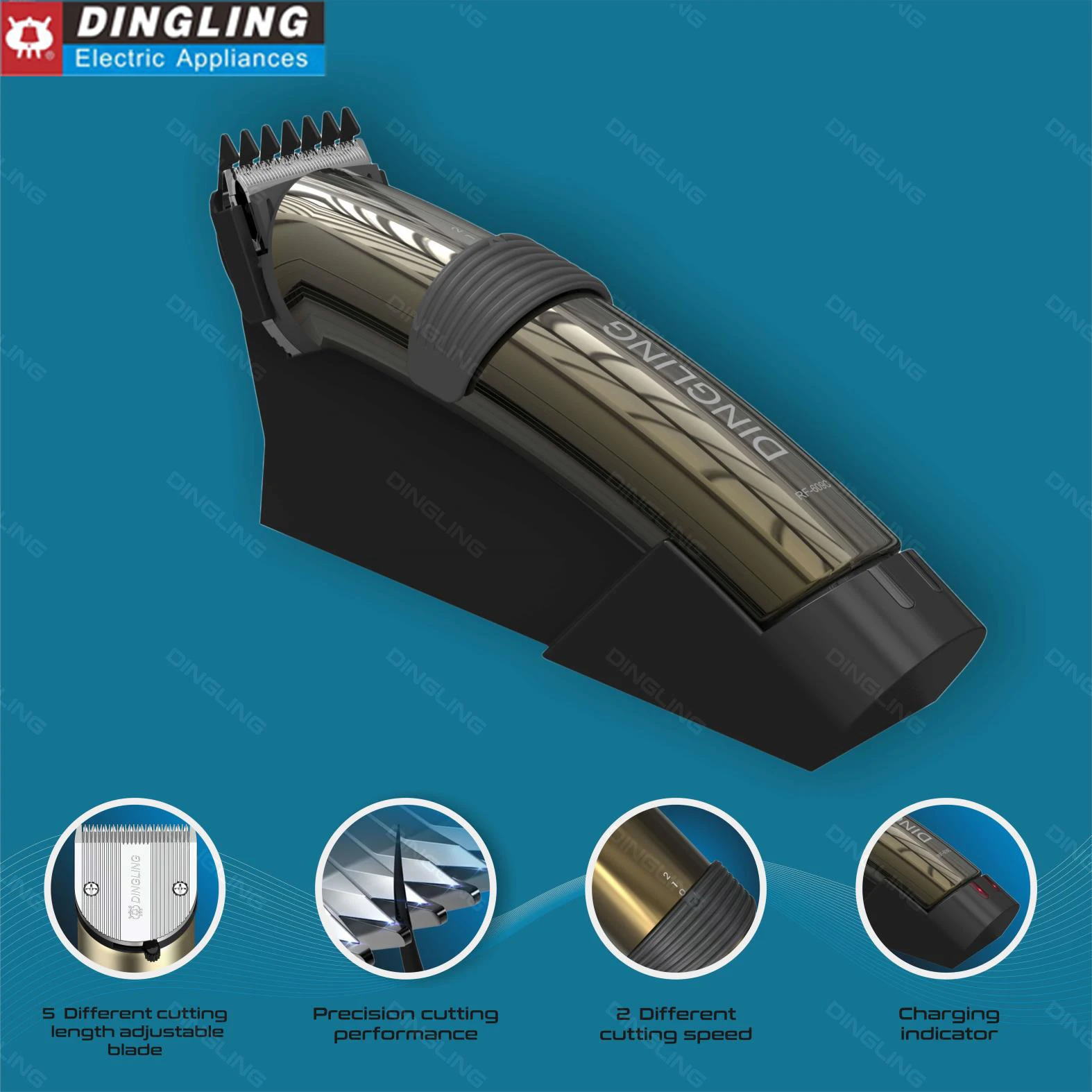 Dingling-Aparador de pêlos recarregável para homens, aparador de cabelo profissional, lâmina de aço carbono, 4 horas Charge Time, 220V, 50Hz